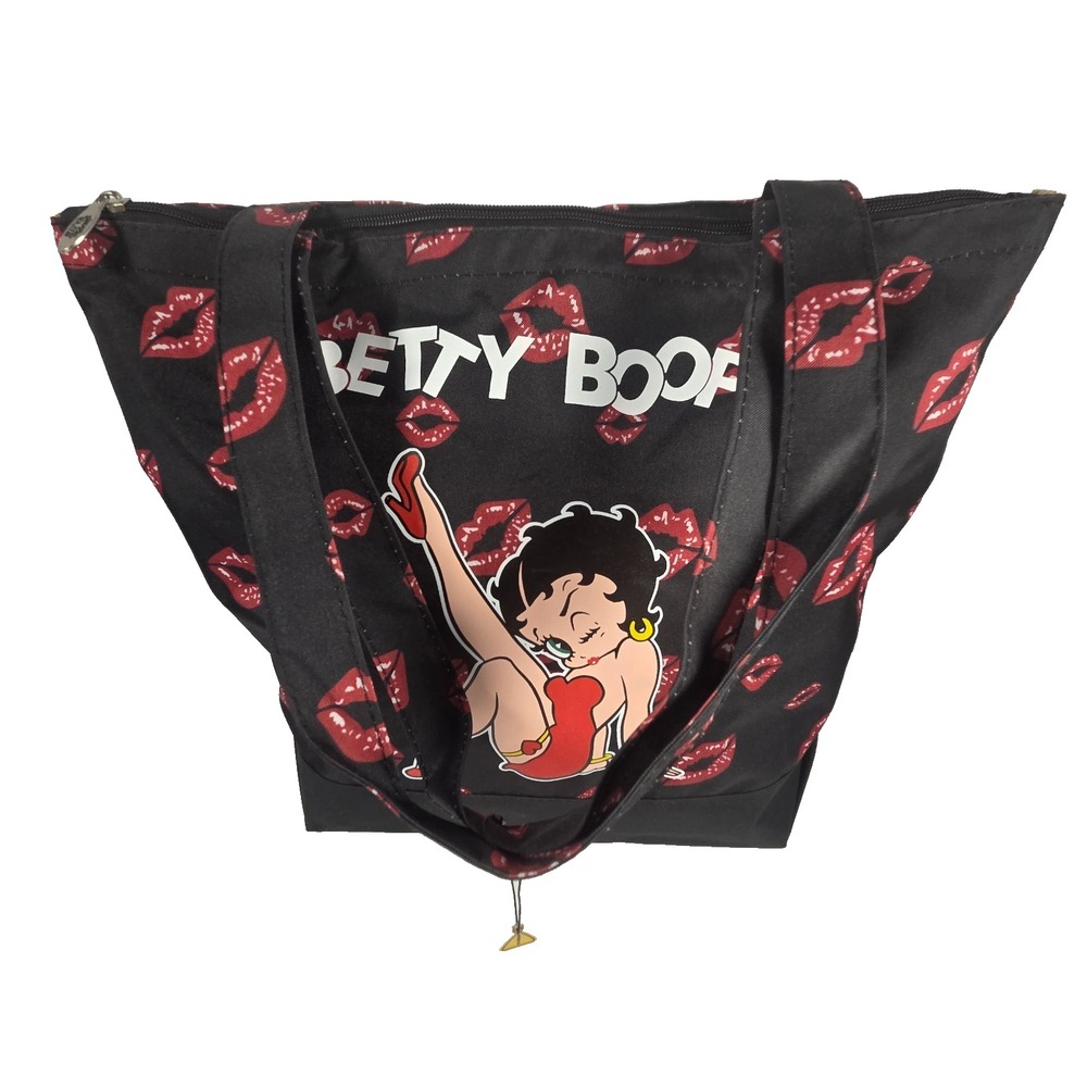 Betty Boop Tote Bag Women Large Black Red Canvas Lips Shoulder Bag New NWT